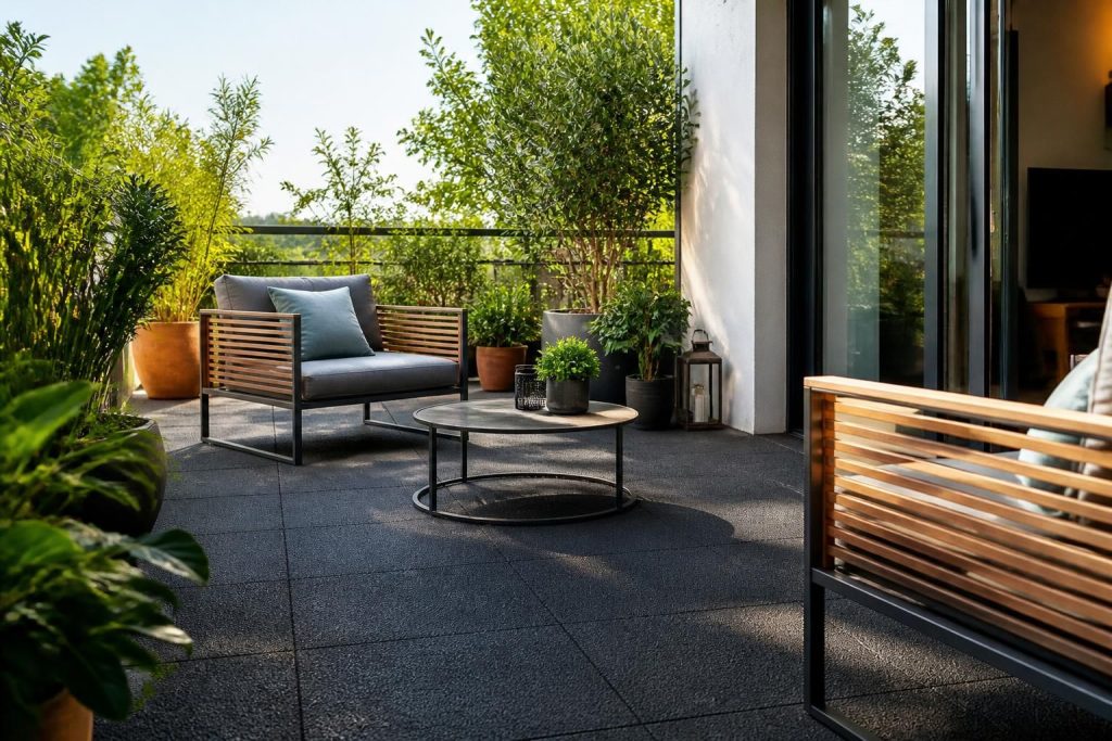 découvrez le revêtement de sol extérieur en caoutchouc, alliant durabilité et esthétisme, idéal pour sublimer et protéger votre terrasse toute l'année.